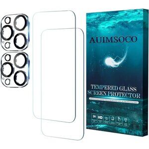 2 Pack Screen Protector iPhone 15 Pro [6.1 inch Display] with 2 Camera Protector